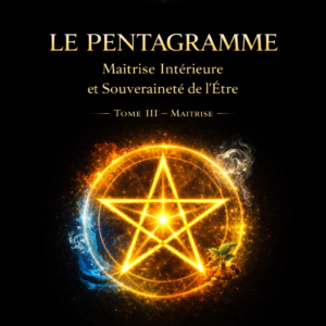 This image shows the cover of The Pentagram – Volume III: Mastery of Spiritual Sovereignty, featuring a glowing golden pentagram symbol surrounded by elemental energies on a dark background, representing inner mastery, balance, and the integration of the five elements.